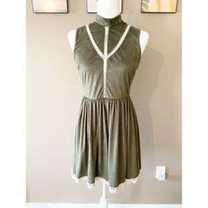 Altar’d State Green Suede Crochet High Neck Dress